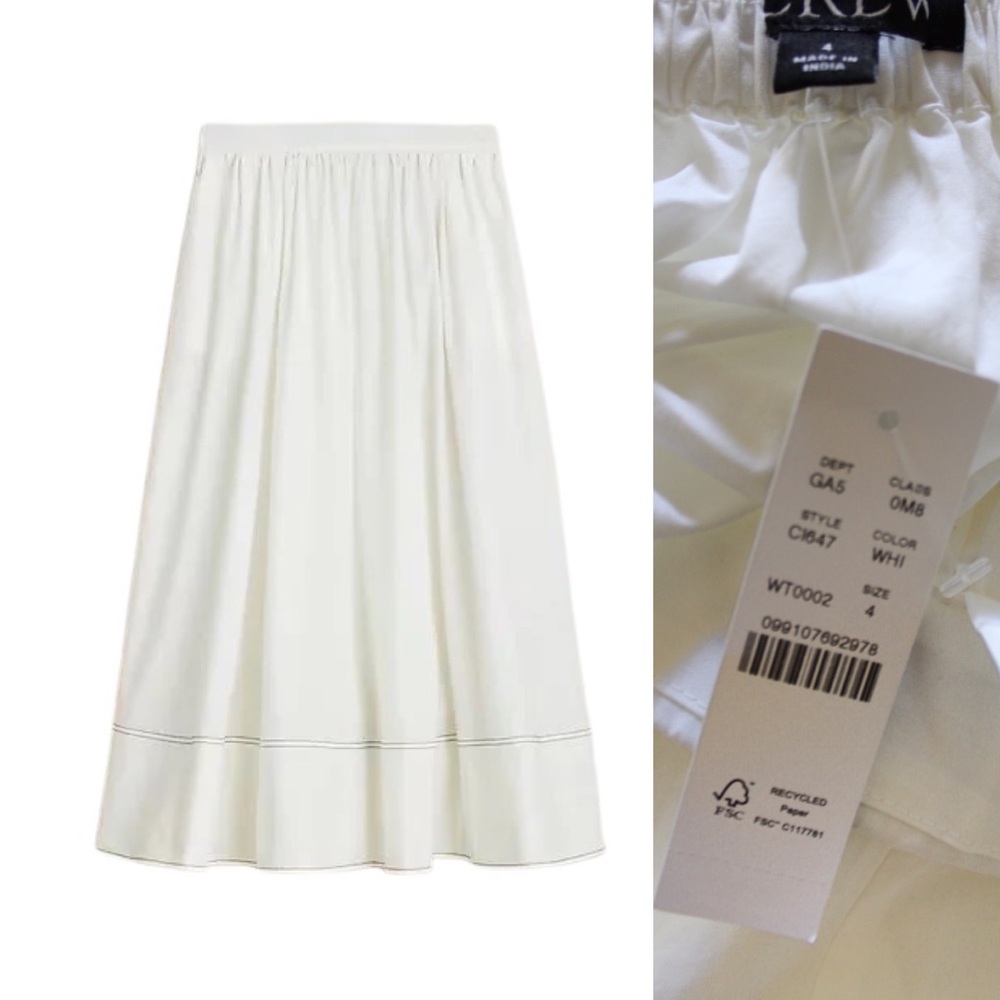 J.Crew NWT Bloggers Favorite Contrast-Stitch Midi Skirt in size 4 27 White - Picture 3 of 12